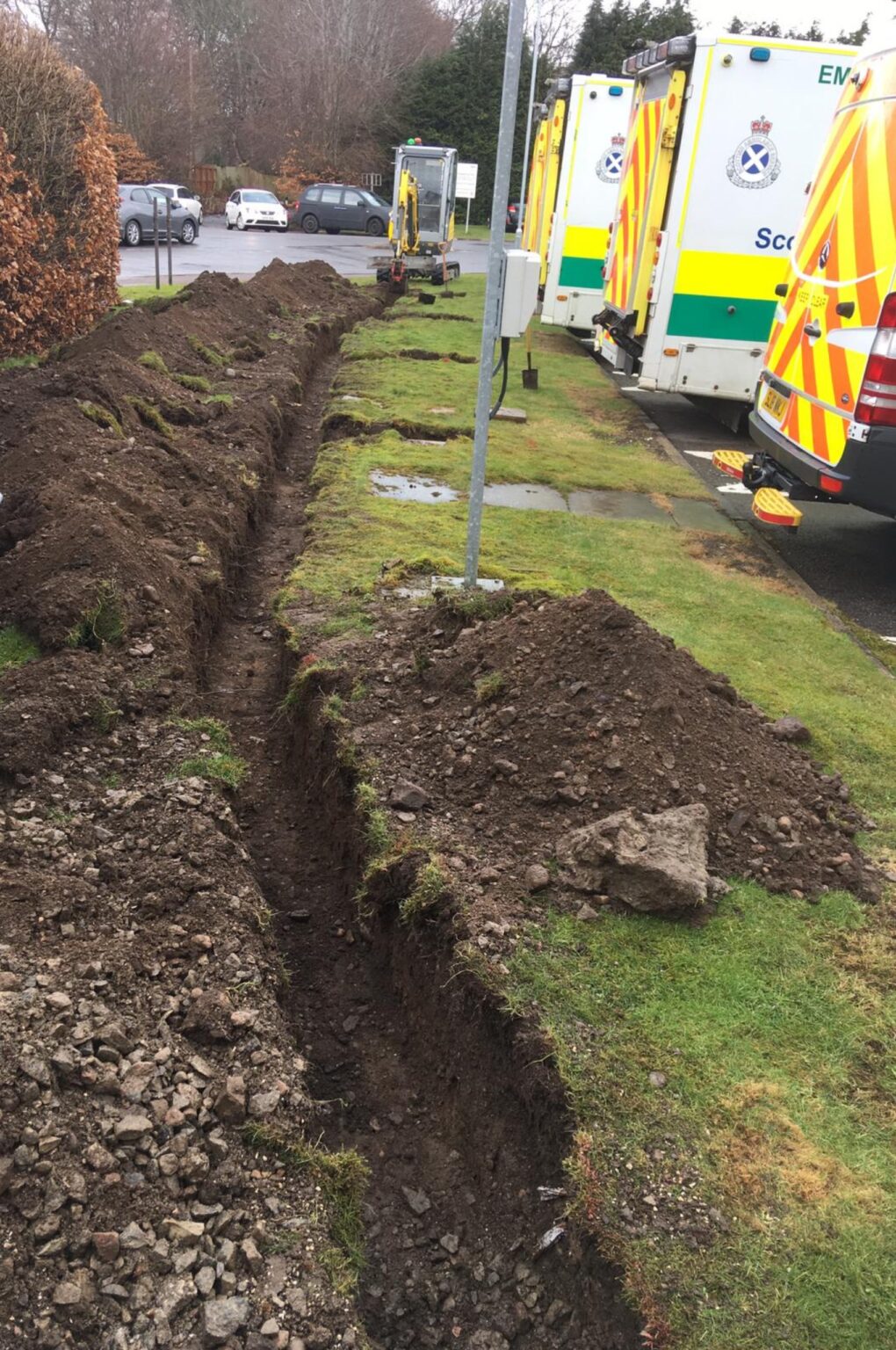 Groundworks and cable-route preparation for a commercial EV charging installation