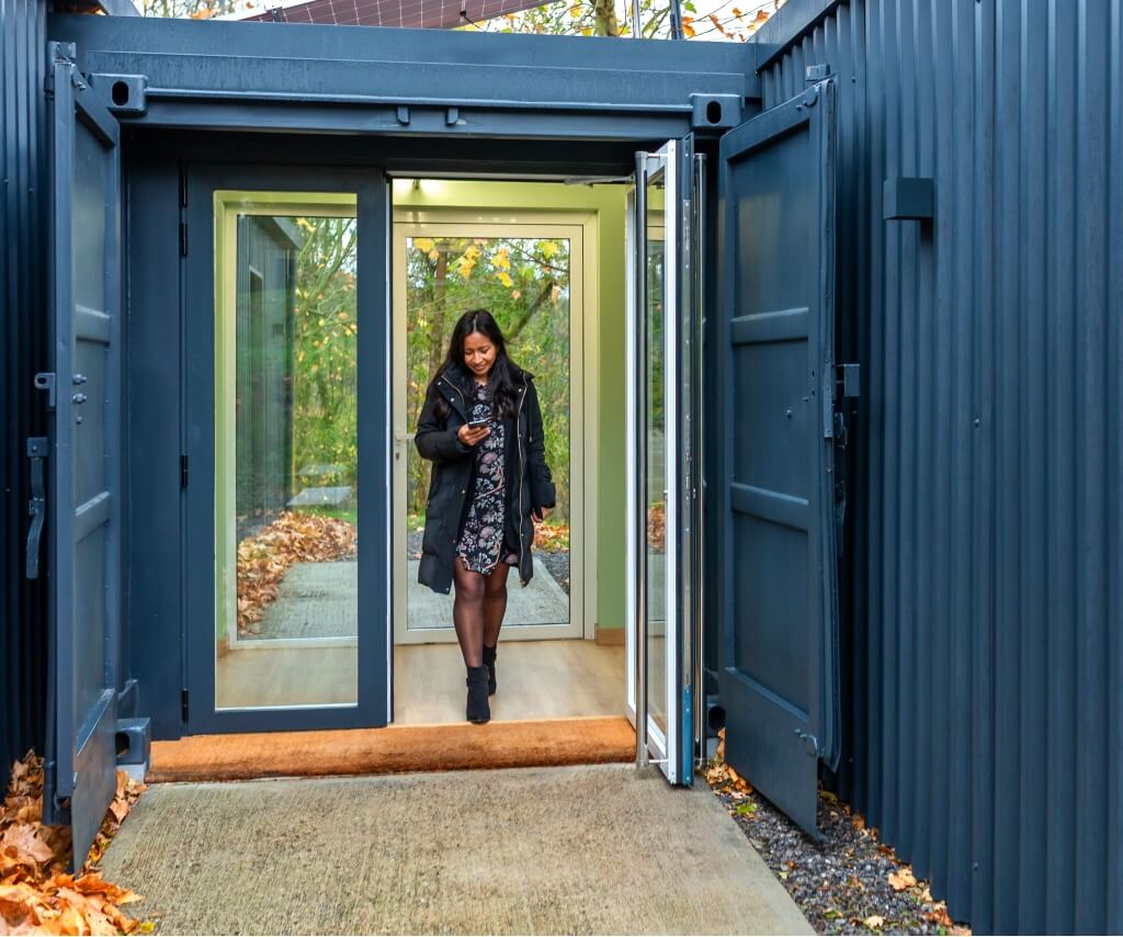 Temporary site cabin for welfare or site office use, powered and lit