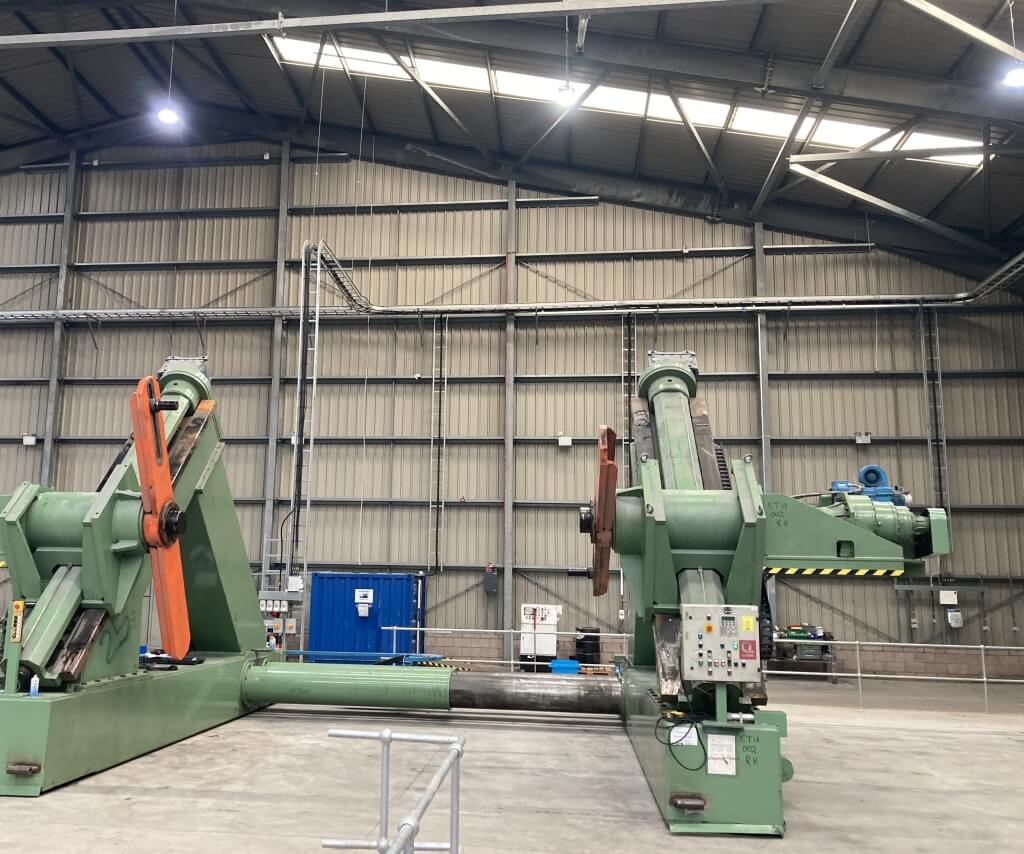 Factory high bay lighting in production hall, industrial LED upgrade environment