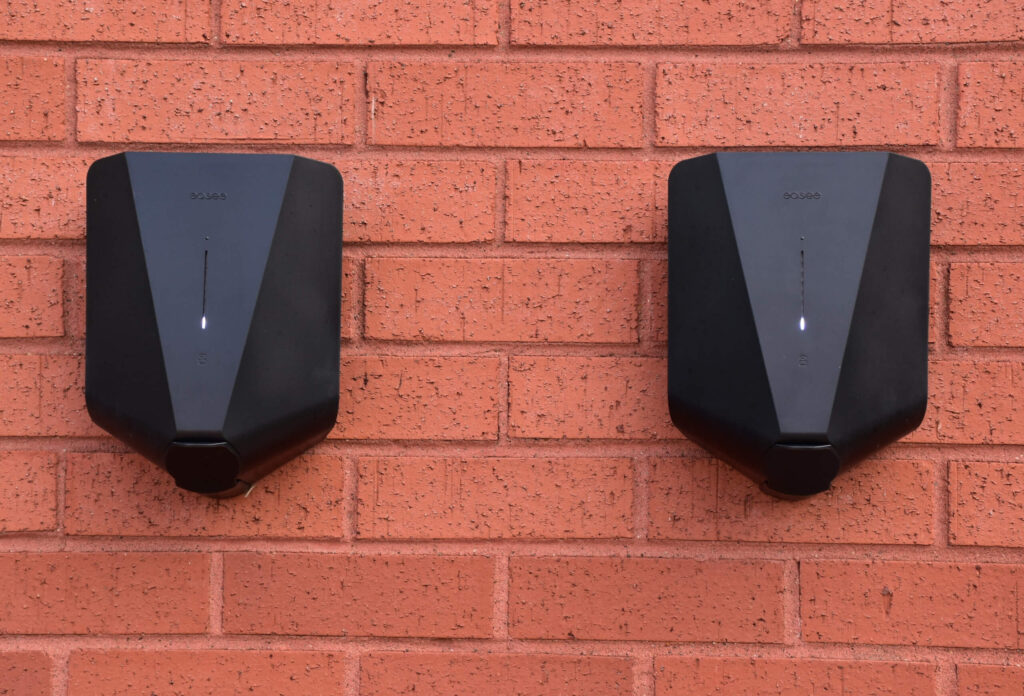 Easee EV chargers mounted on a wall