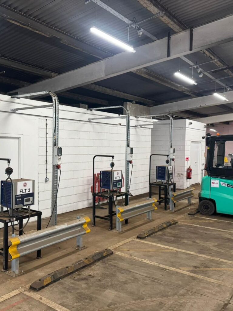 Forklift charging bay installed by WB Electrical Services