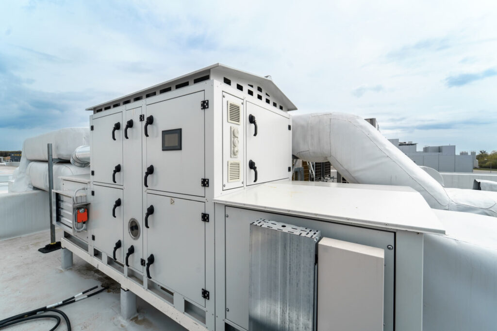 HVAC electrical power installation on industrial factory roof